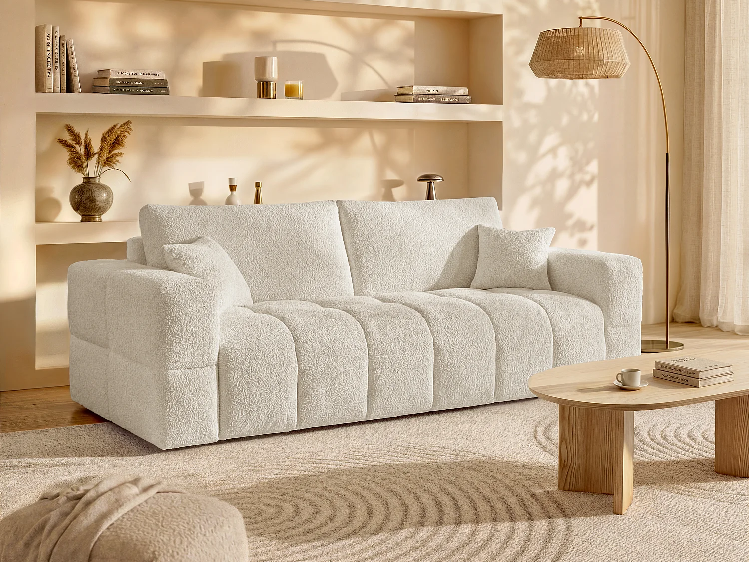 Sovesofa - 3 pladser - Letomdannende sovesofa - Bouclé - Beige - Soveplads 140 cm